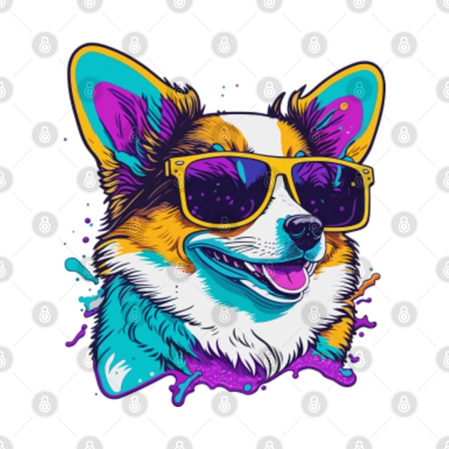 Corgi with Sunglasses Splashes Colorful by Ratherkool