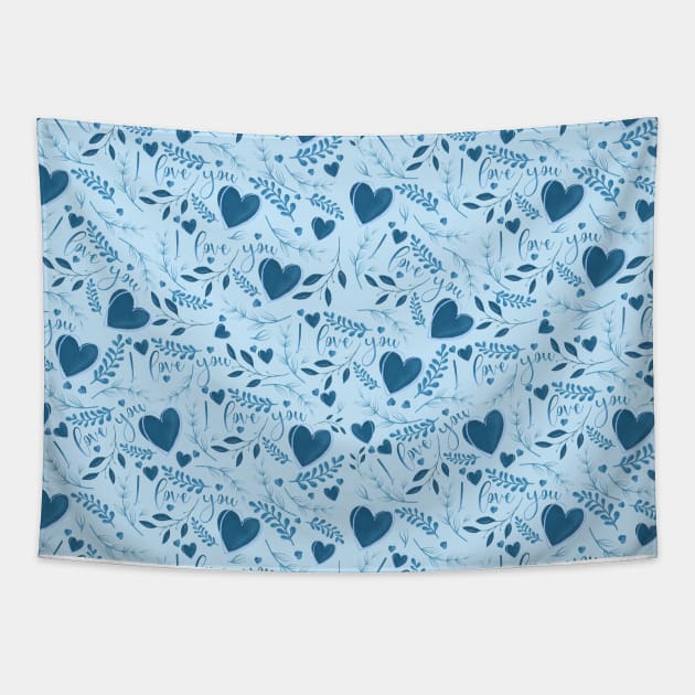 I love you typography sign seamless pattern blue Tapestry by Arch4Design