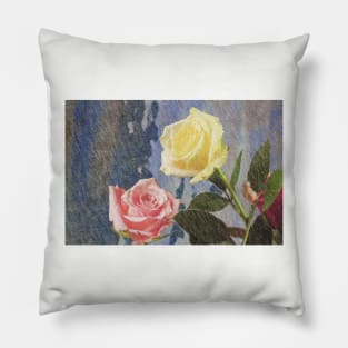 A painting of two Roses and their reflection in water with copy space. Pillow