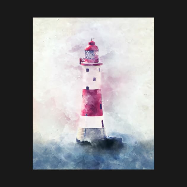 Watercolor Lighthouse, Nautical Expressionist Painting by DownThePath