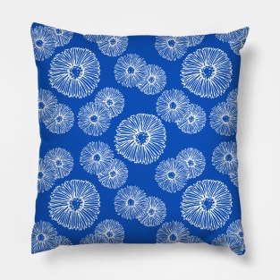 White Aster Flowers in Sapphire Blue Pillow