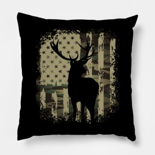 Camo US Flag Deer Elk Buck Camoflage Hunting Hunter Dad Gift Pillow