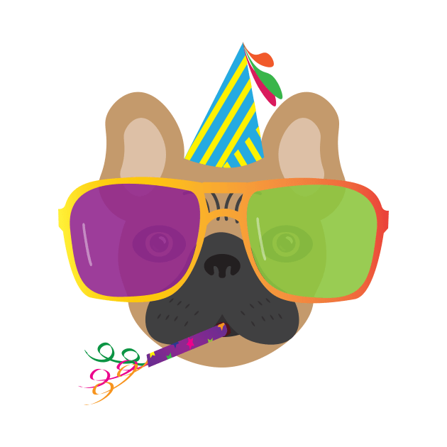 Party French Bulldog With Party hat and Colorful Sunglasses by sigdesign