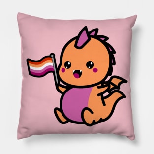 Cute Lesbian Dragon Holding Flag Pillow