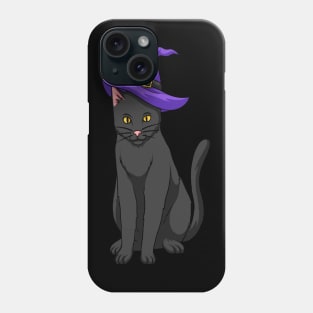 Black Cat Wearing Witches Hat Halloween Scary Phone Case