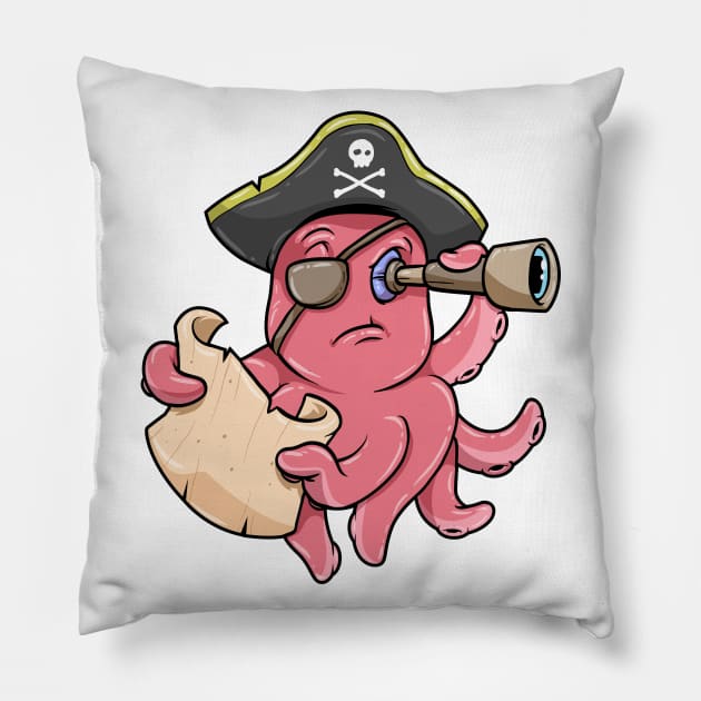 Octopus Pirate Treasure map Binoculars Pillow by Markus Schnabel