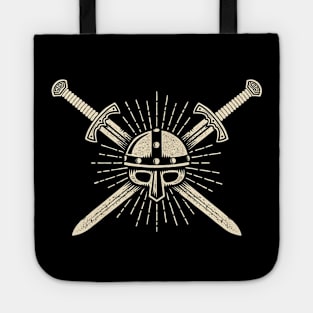 Medieval knightly print with helmet and crossed swords Tote