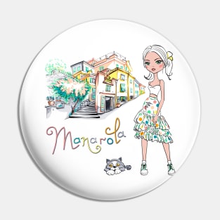 Fashionable girl and cute cat in Manarola Pin