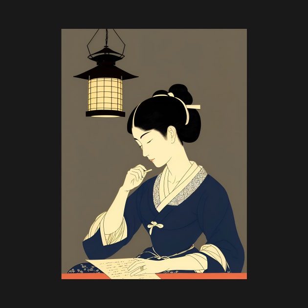 Ukiyo-e Japanese Art - Woman by a Lantern by allovervintage