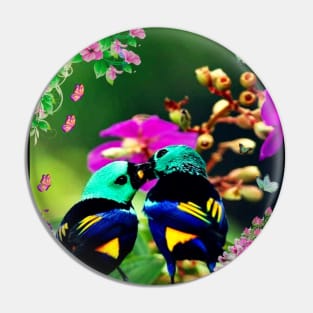 Love Birds  -  Butterflies - Flowers Pin