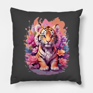 Cute Baby Tiger Cub Chibi Style Color Splash Design Pillow