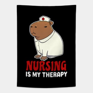 Nursing is my therapy cartoon Capybara Tapestry