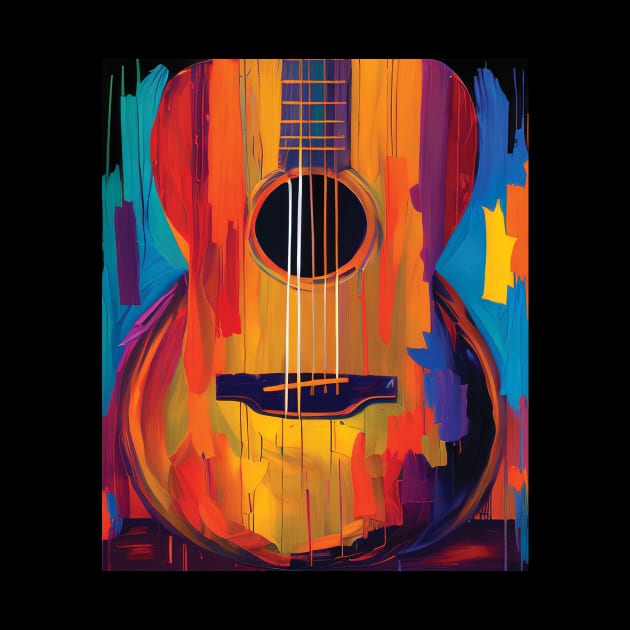 Acoustic Guitar Portrait Modern Oil Painting Style Digital Art by Analog Designs