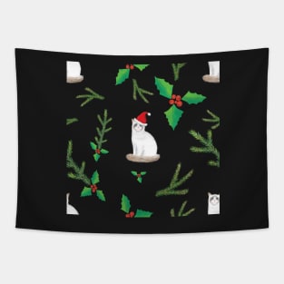 Ragdoll Cats with Santa Hats - White Winter Party Pattern Tapestry