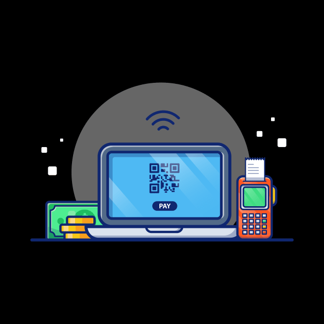 Laptop With Electronic Data Capture, receipt, And stack Money Cartoon by Catalyst Labs