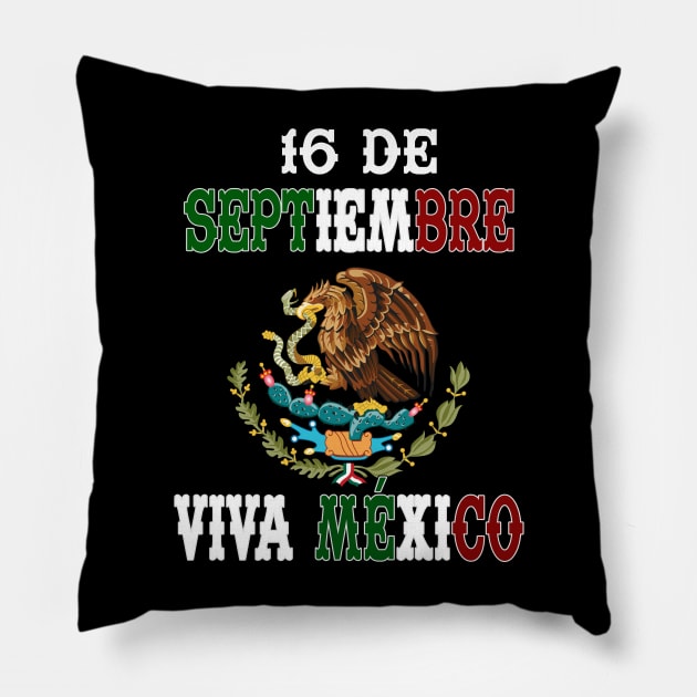 Playera16 de Septiembre con Escudo de Mexico Fiestas Patrias Independencia de Mexico Pillow by soccer t-shirts