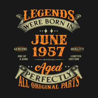 66th Birthday Gift Legends Born In June 1957 66 Years Old T-Shirt
