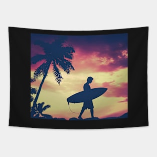 Hawaii Surfer At Sunset Tapestry