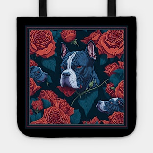 Dogs, pit bull and roses, dog, seamless print, style vector (red roses & pit) Tote