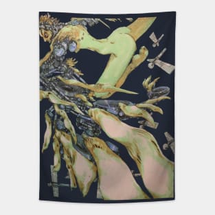 A flying broken android in a pack of drones Tapestry