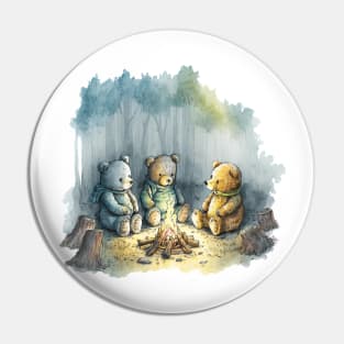 Teddy Bears Camping Watercolor Pin