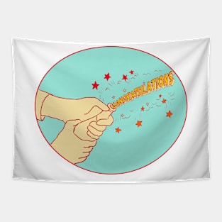 Congratulations Hand Popping Champagne Drawing Tapestry