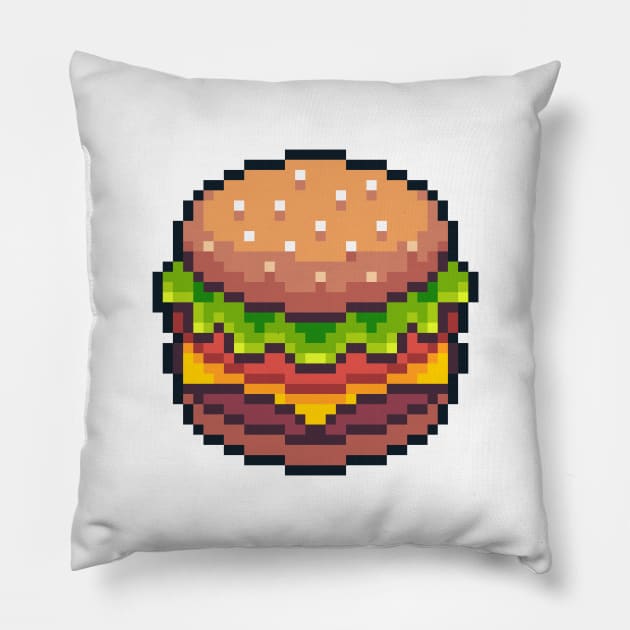 Pixel Art Hamburger Retro Gaming Pillow by RetroGeek