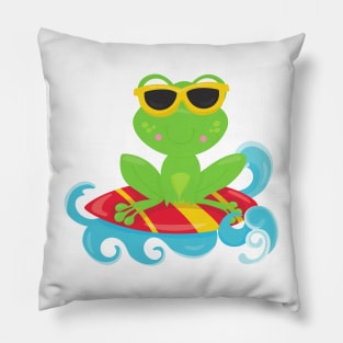 Cute Frog, Green Frog, Little Frog, Surfing Board Pillow