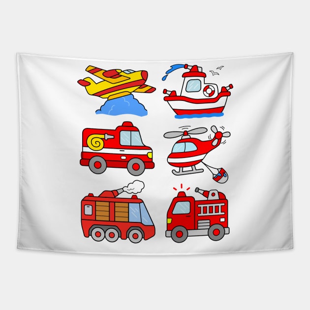 Toddler Firefighter Cars Firetrucks Kids Tapestry by samshirts