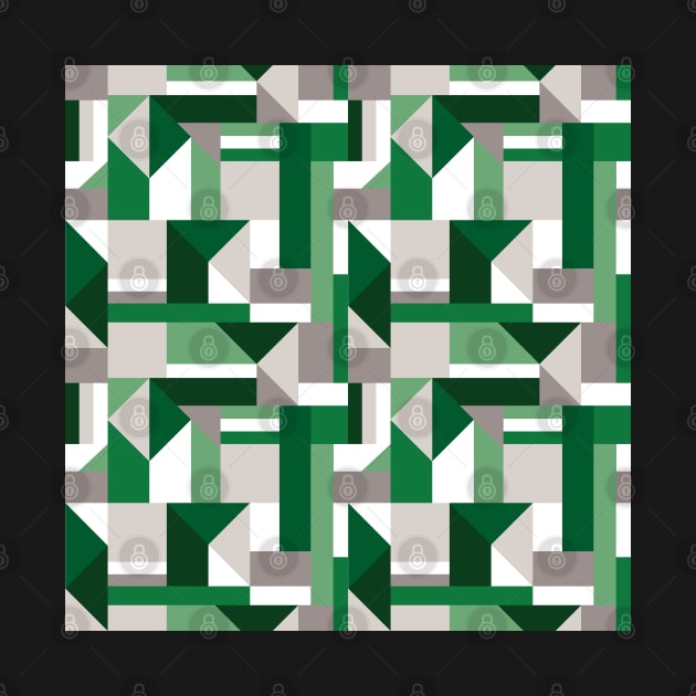 Green Monochromatic geometric collage pattern by Elemesca