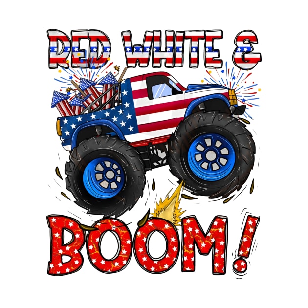 4th of July, Monster Truck, Patriotic Monster Truck, America, Red White and Boom by kumikoatara