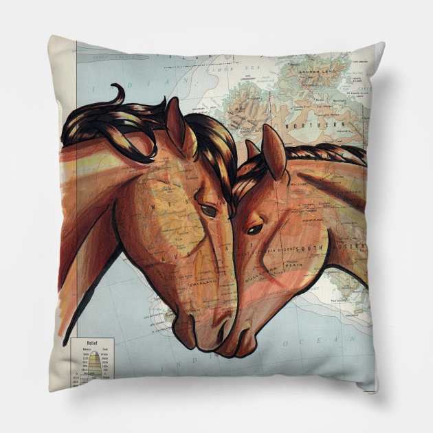 Brumby Horse on Map Pillow by lizstaley