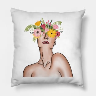 Minimalist Flowers Coming Out of Head Color Pillow