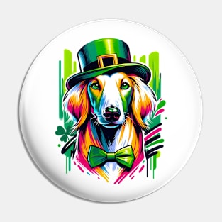 Saluki Dog's Graceful Saint Patrick's Day Celebration Pin