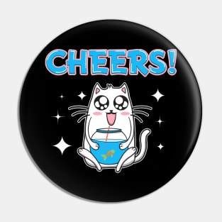 Cute Cheers Cat Drinking Fishbowl Beer Drinker Pin