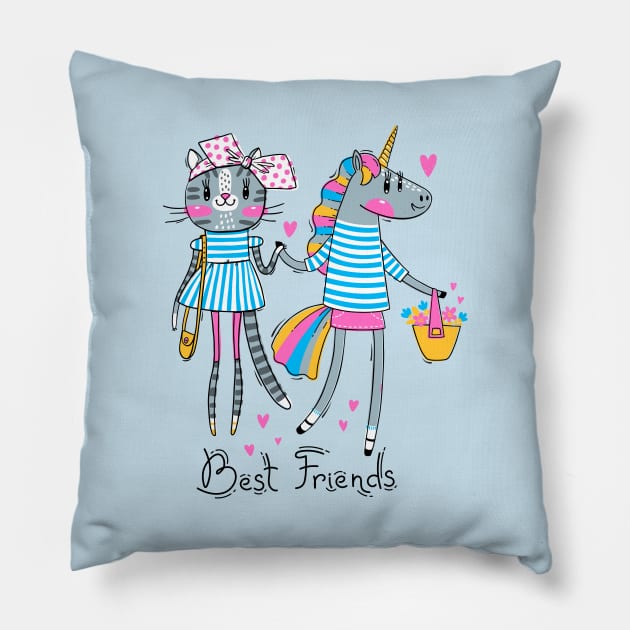 kitty unicorn best friends Pillow by Mako Design 