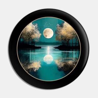 Teal Blue Lake Full Moon Rustic Reflections Pin