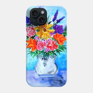 Colorful Flower Bouquet on Blue and Purple Phone Case