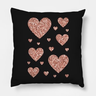 Dark Rose Gold Faux Glitter Hearts Pillow