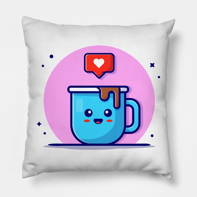 Cute Coffee With Love Sign Cartoon Vector Icon Illustration Pillow by Catalyst Labs