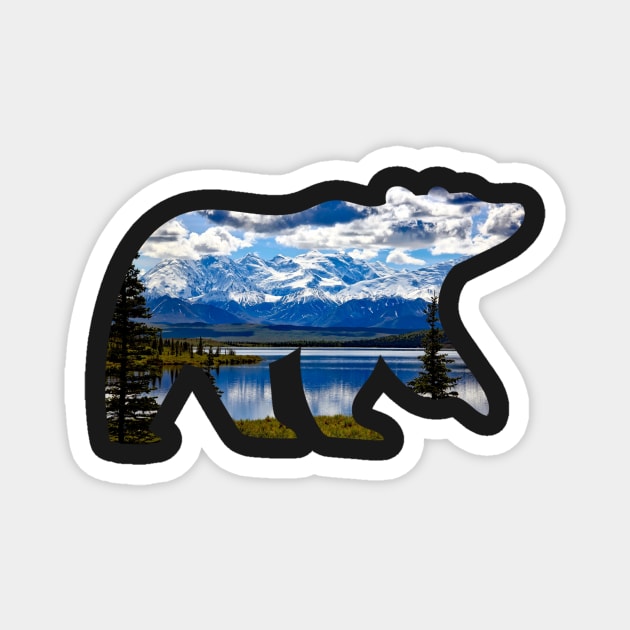 Alaskan mountain view bear silhouette Magnet by LukjanovArt