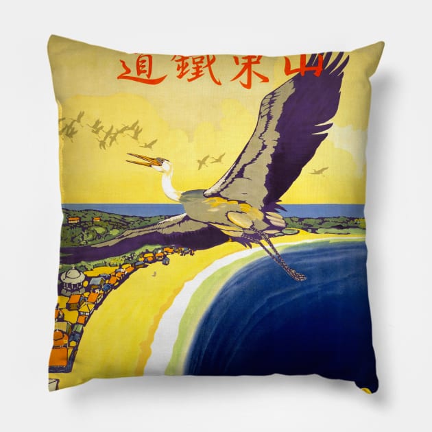 Vintage Travel Poster Japan Shantung 1910 Pillow by vintagetreasure