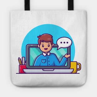 Male working on laptop cartoon Tote