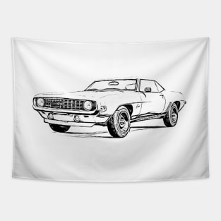 Camaro 69 Wireframe Tapestry