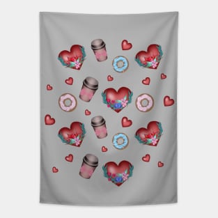 Hearts and Coffee in a paper cup Tapestry