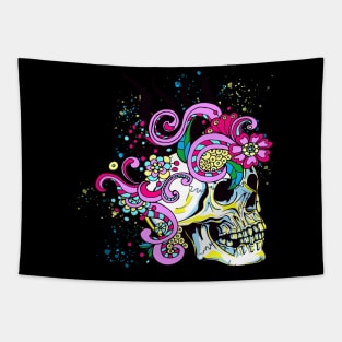 Floral Ornaments Skull Ornate Flowers Skeleton Tapestry