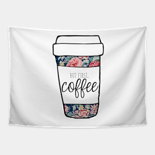 But First, Coffee Navy Floral Mug Tapestry