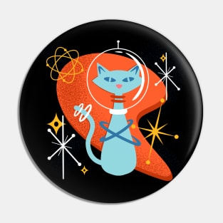 Atomic Funny Space Cat in Cosmic Mid Century Modern Vintage Style Pin