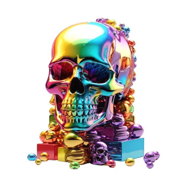 Iridescent Colorful Rainbow Skull by Tankuss 