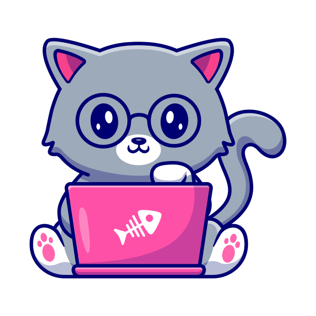 Cute Cat Working On Laptop by Catalyst Labs